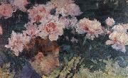 John Russell Rhododendrons and head of a woman oil painting on canvas